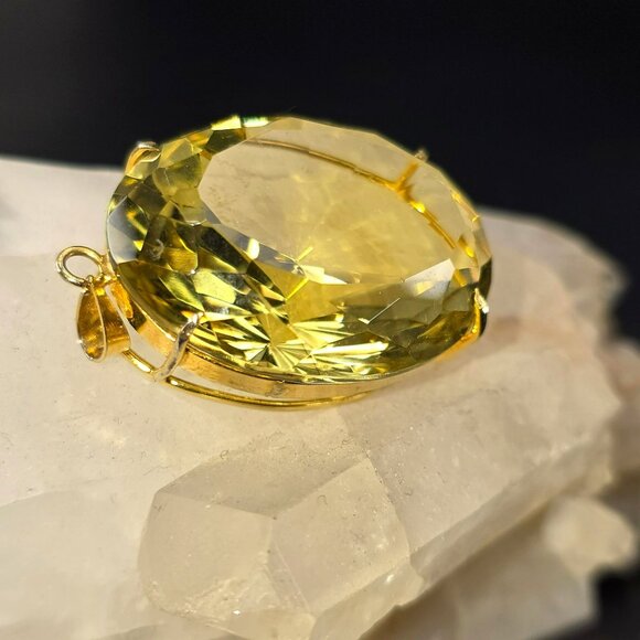 Vintage Large Faceted Oval Yellow Citrine Pendant With Gold Plated Setting HS133 - Picture 8 of 10